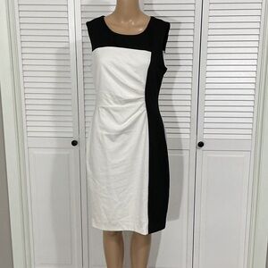 Calvin Klein Black and White Colorblock Midi Sheath Dress